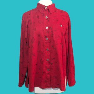 Chico's Vintage Hieroglyphic Ultra Suede Blouse Size 2 (L) Preowned